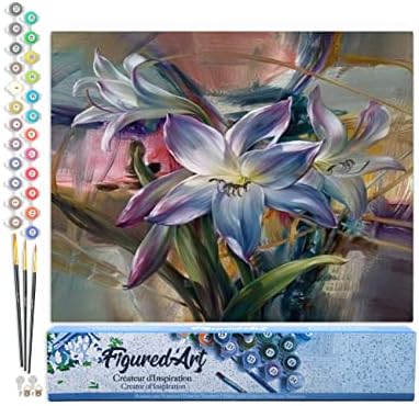 Figured'Art Paint by Numbers for Adults Colourful Lilies 16"x20" - Craft Art Painting DIY Kit Rolled Canvas Without Frame by FiguredArt