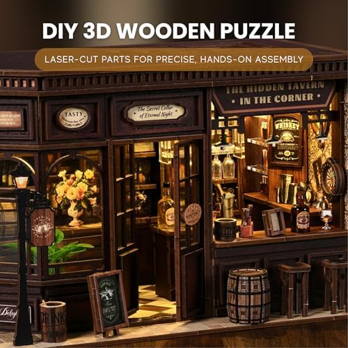 DIY Book Nook Kit LED 3D Wooden Puzzle (Corner Tavern) - Image 4