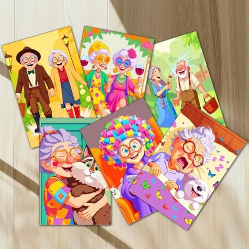 Cute Grandma Paint by Number for Adults, Old Woman Sisters DIY Oil Painting Kits on Canvas and Acrylic Pigment, Colorful 6 Packs Adults Paint by Numbers for Gift Home Decor 8x12 Inch (Frameless) - Image 2