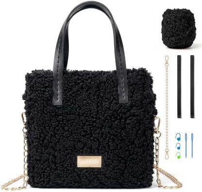 tripforfree DIY Knitting & Crochet Handbags Kit, Mesh Plastic Canvas Kit for Shoulder Bags, Crossbody Bags, Embroidery Projects, Linen - White (Black) by Unknown