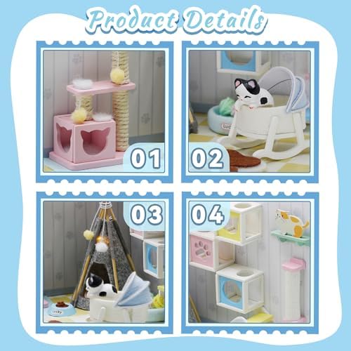 Kisoy Dollhouse Miniature with Furniture Kit, DIY 3D Wooden DIY House Kit A Corner of a Small Apartment Style with Dust Cover & LED,Handmade Tiny House Toys for Gift of Teens and Adults(Pet Room) - Image 4