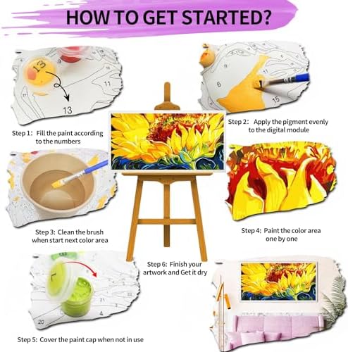 YALKIN Paint by Numbers for Adults and Kids Beginner, Painting by Number Kits On Canvas,Without Frame DIY Color Oil Painting Acrylic Paints,Home Wall Decor（6 Pack 8x12 in） - Image 5