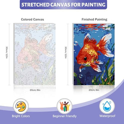 Framed Paint by Numbers Kit for Adults Beginner & Kids Ages 8-12, Goldfish Adult Paint by Number Kits on Canvas, without Easel, DIY Number Painting for Adults for Home Wall Decor Gift 8 x 12 Inch - Image 4