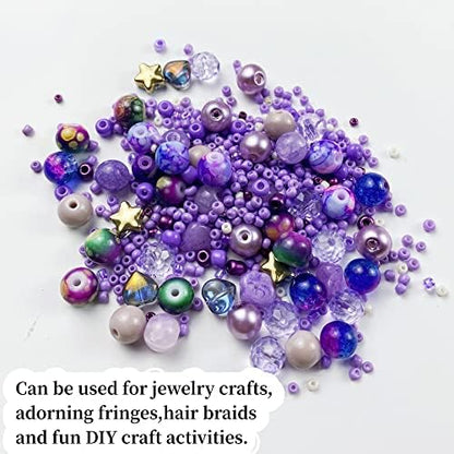 Assorted Glass Resin Beads Multi Size Colors Smooth Cracked Gravel Millet Spacer Beads for Bracelets Necklace Earring DIY Jewelry Making Craft(Light Purple Series) - Image 5