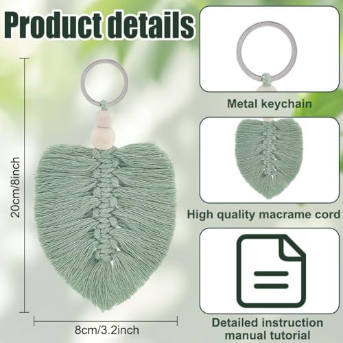 FREEBLOSS 10 Set DIY Macrame Leaf Keychain Kit for Beginners Macrame Leaf Hanging Ornament Boho Keychain Making Kit with Enough Cotton Cord - Image 3