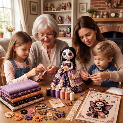 Day of the Dead Patchwork Doll DIY Kit, Halloween Sewing Craft Kit (D) - Image 6