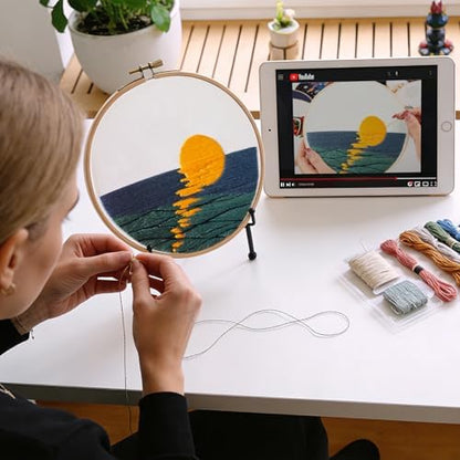 Embroidery Kits for Beginners Adults, Stamped Cross Stitch kits for Adult Beginners Embroidery Starter Kit with Pattern, 3 Embroidery Hoop and Fabric, Needles Threads (Attached Teaching Video QR Code) - Image 3