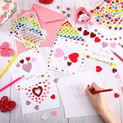 Zonon 16 Pcak Valentines Crafts DIY Card Valentines's Day Kits Foam Heart Sticker Craft DIY Kits Envelopes Cards Set for Exchange Gifts (Pink) - Image 5