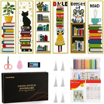 CYANFOUR 6 Pcs Cross Stitch Bookmark Kit for Beginners by Cyanfour