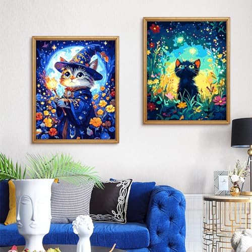 Yunnuo Cat Paint by Numbers Kit for Adults Beginner,Adult Paint by Number Kits on Canvas,Magic Cat and Flowers Paint-by-number Kits with Acrylic Paint & Brush,Great Choice for Decor and Gift(16x20 in) - Image 4