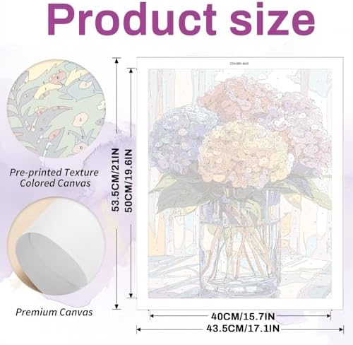 CYNART Hydrangea Paint by Numbers Kit for Adults Beginner, Flower Easy Paint by Number Kits on Canvas, DIY Acrylic Oil Painting by Numbers for Gift Home Decor 16 x 20 inch （Without Frame） - Image 3