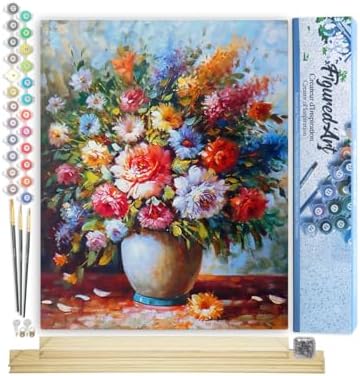 Figured'Art Paint by Numbers Kit for Adults Beautiful Bouquet of Flowers 16"x20" - Craft Art Painting Rolled Canvas with DIY Wooden Frame by FiguredArt