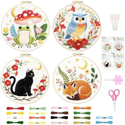 ORIGACH 4 Pack Dark Background Animal Embroidery Kit for Beginners by ORIGACH