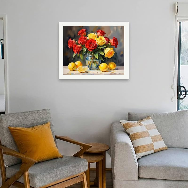 Still Life Paint by Numbers Kit for Adults - DIY Red and Yellow Roses with Lemons Painting on Canvas 16x20 Inches, Acrylic Paint Set, Suitable for Beginners, Art for Home Decor or Gifts - Image 4