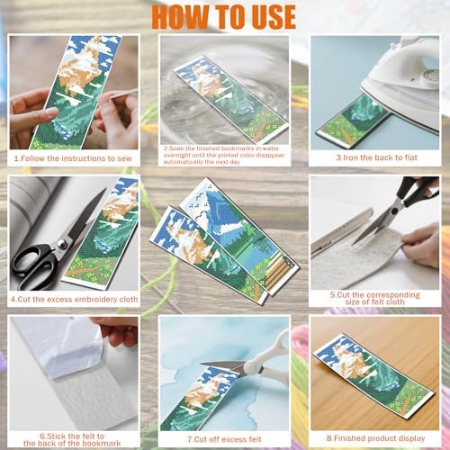 FREEBLOSS 6 Set Cross Stitch Bookmarks Kit Mountains&Rivers Stamped Cross Stitch Kit DIY Embroidery Bookmark Set with Instruction for Adults Beginners Gift for Reading Enthusiasts 8 * 2.4inch 11CT - Image 5