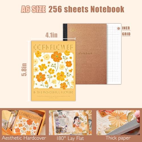 Aromoty Scrapbooking Supplies Kit, Botanical Aesthetic Vintage Scrapbook Kit for Bullet Junk Journal A6 Grid Notebook Stationary (Centaury Love) - Image 4