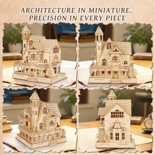 3D Wooden Puzzle for Adult, DIY Countryside Cottage Model Kit w/Spark Light - Image 6