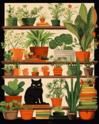 CISDKK Vintage Flowers Cross Stitch Pattern,crossstitching Kits Adult Beginner,House Plants,Cat and Plantsable,Plant Lover Gift,Potted Indoor Plants,Boho Wall Decor,11CT,9.45 * 13.39 inch, pattern2 by Unknown
