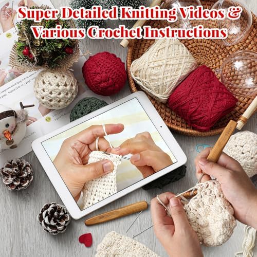 Syhood Christmas Crochet Kit with 6 Pcs 2.76" Clear Fillable Ball Ornaments Red Green White Yarn Wood Hook Tools and Accessories for Christmas Gift Holiday Season Craft Tree Decor - Image 5