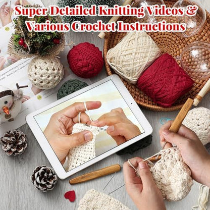 Syhood Christmas Crochet Kit with 6 Pcs 2.76" Clear Fillable Ball Ornaments Red Green White Yarn Wood Hook Tools and Accessories for Christmas Gift Holiday Season Craft Tree Decor - Image 5