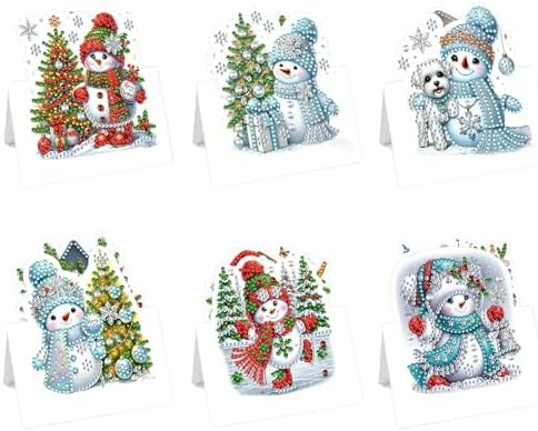 6 Packs Snowman DIY Diamond Art Greeting Cards with Envelopes Special Shaped 3D Fold Rhinestone Painting Card Handmade Gem Dots Art Kit for Beginner Adult Birthday Holiday Blessing Gift by Unknown