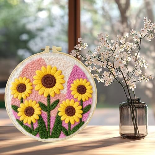 ZuoAnLF Punch Needle Kit for Beginners and Adults, DIY Easy Sunflower Punch Needle Set, Includes Pattern, Tools, Yarn, Embroidery Hoop and Instructions, for Creating Punch Needle Artworks - Image 6
