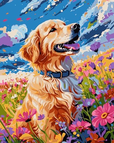 QUITEDEW Paint by Number Kit for Adults Dog,DIY Wall Decor 16x20 Iinch by QUITEDEW