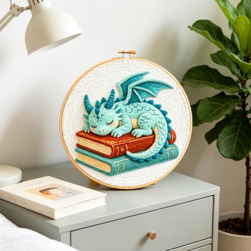 INFUNLY 4 Set Dragon Books Punch Needle Kit for Beginners Cute Wing Dragons Punch Needle Embroidery Starter Kit 8.7×8.7Inch DIY Needlepoint Set with Instruction for Festival Gift Home Decor - Image 6
