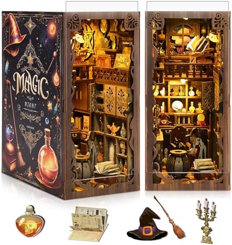 Magic Night Book Nook Kit, DIY 3D Wooden Puzzle Bookends by HAIMST