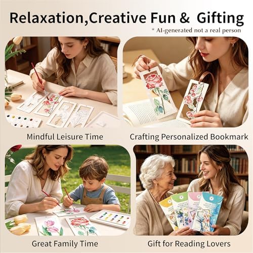 Watercolor Bookmarks to Paint for Adults & Beginners, 10PCS DIY Painting Bookmarks with Hollow Floral Designs, Paint Set, Pen & Glitter, Stress Relief Art Craft Kit, Gift for Book Lovers, Readers - Image 5