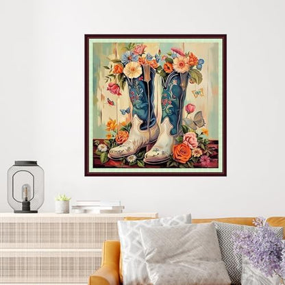 Dooxvey Cross Stitch Kits for Adults Beginners,Full Range of Cross-Stitch Stamped Kits Needlepoint Kits for Beginners Embroidery Kits 11CT Cross Stitch Patterns-Flower Boots 18x18 inch - Image 2