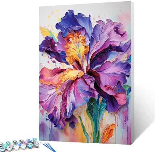 Aihonmin Iris Flower Paint by Number for Adult and Kids Beginner,Floral Canvas Oil Painting Kit Digital Painting,Modern Style Watercolor Home Decoration,(Without Frame by Aihonmin