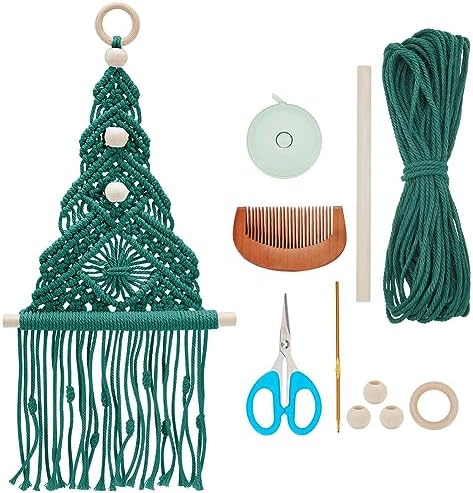 INFUNLY Christmas Tree Macrame Kit Winter DIY Macrame Kit for Adult Beginners Green Xmas Tree Macrame Wall Hanging Macrame Cord Kit for Christmas Halloween Home Room Decor with Instruction by INFUNLY