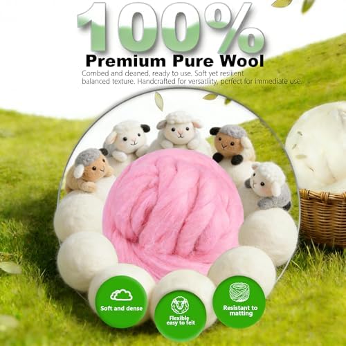 Wool Roving-3.5oz Needle Felting Wool, Soft Multi-Color Wool Fiber, Perfect Felting Wool Pure Wool, Chunky Yarn, for DIY Crafts, NeedleFelting Projects,and Artwork (Pink Cherub) - Image 5