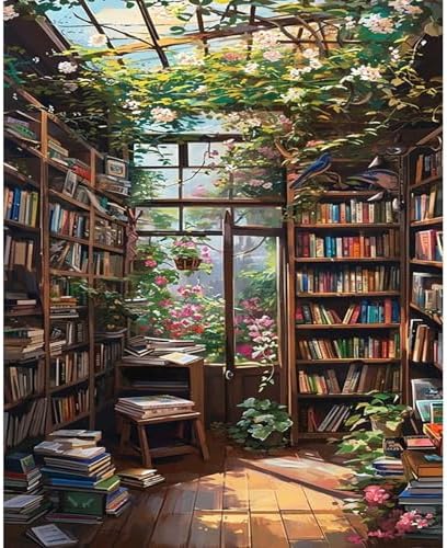 Bookshelf Paint by Number for Adult, Paint by Numbers for Adults Landscape by HITO