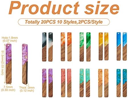 FASHEWELRY 20Pcs Resin Wood Earring Charms Rectangle Wooden Earring Blanks Bar Boho Charms for Jewelry Making Wooden Earring Pieces with Gold Foil - Image 6