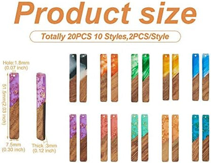 FASHEWELRY 20Pcs Resin Wood Earring Charms Rectangle Wooden Earring Blanks Bar Boho Charms for Jewelry Making Wooden Earring Pieces with Gold Foil - Image 6