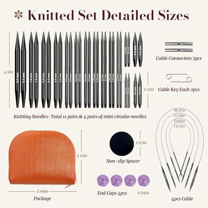 Yarniss 15 Pairs Interchangeable Circular Knitting Needle Combo with Case - Image 2