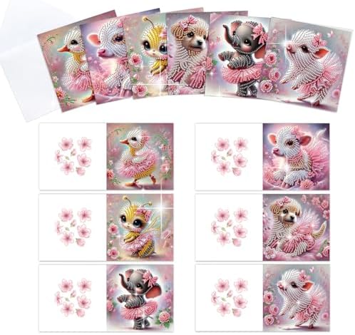6pcs Christmas Diamond Painting Greeting Card with envelopes, DIY Animals wearing skirts Diamond Art Greeting Card for Blessing and Wish Special Shaped Arts Crafts for Birthday Thanksgiving Day by MVVMTOP