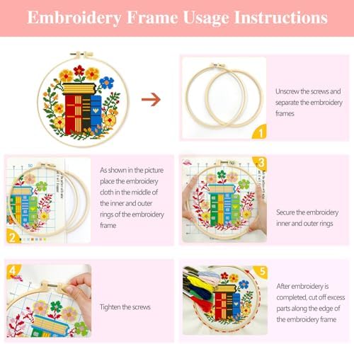 Zhenqing 4 Themes Cross Stitch Kit Set - 11CT 9.45x9.45Inch, Coffee/Books/Cats/Floral Designs, DIY Embroidery Kit with Full Tools (Hoops, Scissors, Tassels) & Guide, Cozy Home Decor Gift(69601) - Image 6