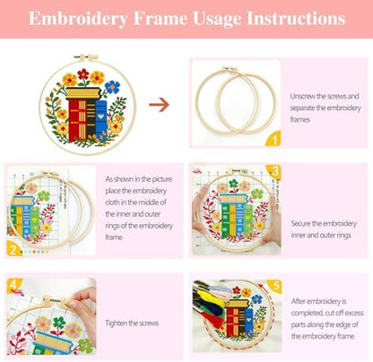 Zhenqing 4 Themes Cross Stitch Kit Set - 11CT 9.45x9.45Inch, Coffee/Books/Cats/Floral Designs, DIY Embroidery Kit with Full Tools (Hoops, Scissors, Tassels) & Guide, Cozy Home Decor Gift(69601) - Image 6
