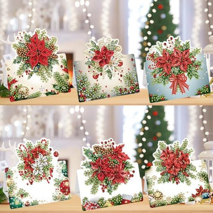 C'eitura 6Pcs DIY Poinsettia Flower Diamond Art Painting Crafts Rhinestone Painting Greeting Card Making Kit Postcard for Holiday Christmas New Year Party Favors - Image 4