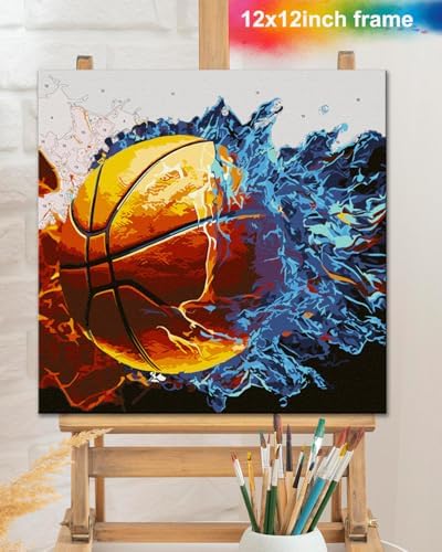 TOCARE Framed Paint by Numbers Kit for Adults Beginners & Kids Ages 8-12,12x12inch Basketball Paint by Number with Frame, Cartoon Sports Basketball Paint by Numbers Framed Canvas (Without Easel) - Image 6