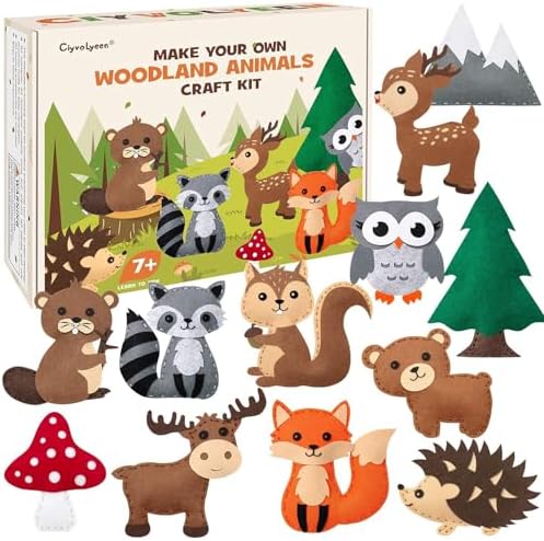 CiyvoLyeen Woodland Animals Craft Kit Kids DIY Crafting and Sewing Set Woodland Animals Felt Plushie for Girls and Boys Educational Beginners Sewing Set Sewing Kits for Kids Age 8 9 10 11 12 by CiyvoLyeen