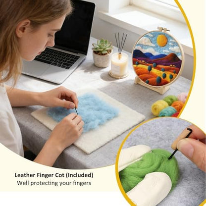 Zovylks Natural Landscape Needle Felting Kits Beginners, 7.9 Inch DIY Wool Felting Painting Starter Kit, Needle Felt Set for Home Decor with Foam Pad, Instructions (Rolling Hills) - Image 5