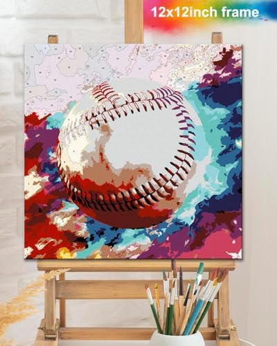 TOCARE Framed Paint by Numbers Kit for Adults Beginners& Kids Ages 8-12, 12x12inch Baseball Paint by Number with Frame,Cartoon Sports Baseball Paint by Numbers Framed Canvas (Without Easel) - Image 6