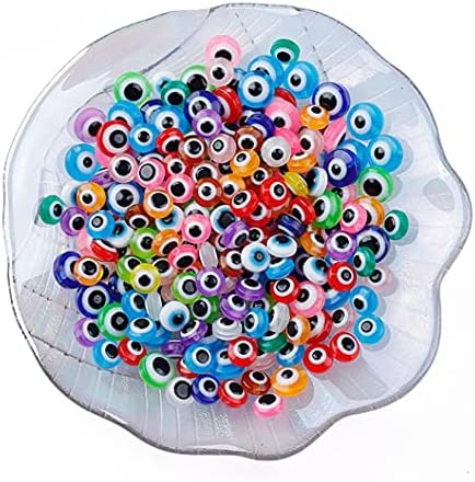 200 Pieces Flat Round Evil Eye Beads Handmade Resin Lampwork 8mm Charms Spacer Beads for Bracelets Necklace Jewelry Craft Making(Mix Colors) by LUBINGSHINE