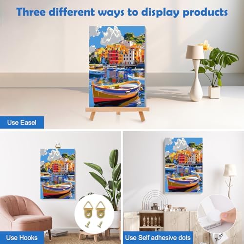 MOGTAA Paint by Numbers Kit for Adults Beginners with Frame, Colorful Boats Adult Paint by Number Kits on Canvas with Easel, Easy DIY Landscape Oil Painting Kits for Home Decor, 8x12in - Image 3