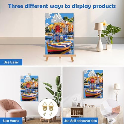 MOGTAA Paint by Numbers Kit for Adults Beginners with Frame, Colorful Boats Adult Paint by Number Kits on Canvas with Easel, Easy DIY Landscape Oil Painting Kits for Home Decor, 8x12in - Image 3