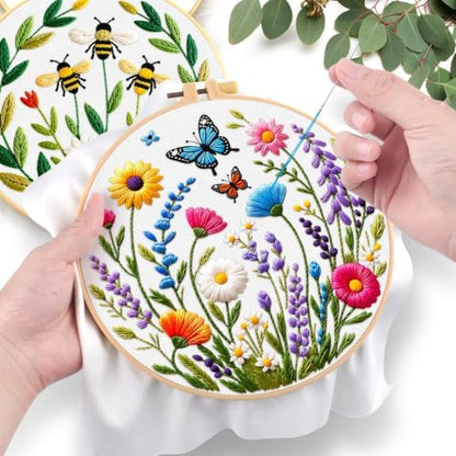 ERKOON 2 Set Embroidery Kit for Adult Beginners Flower Bee Cross Stitch Set - Image 5